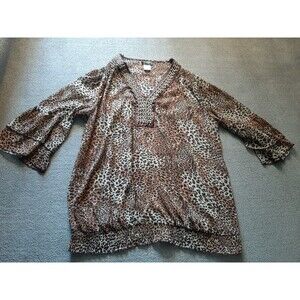 Evolution 3/4 sleeve top Cheetah pattern womens 2X Brown XXL embellished
